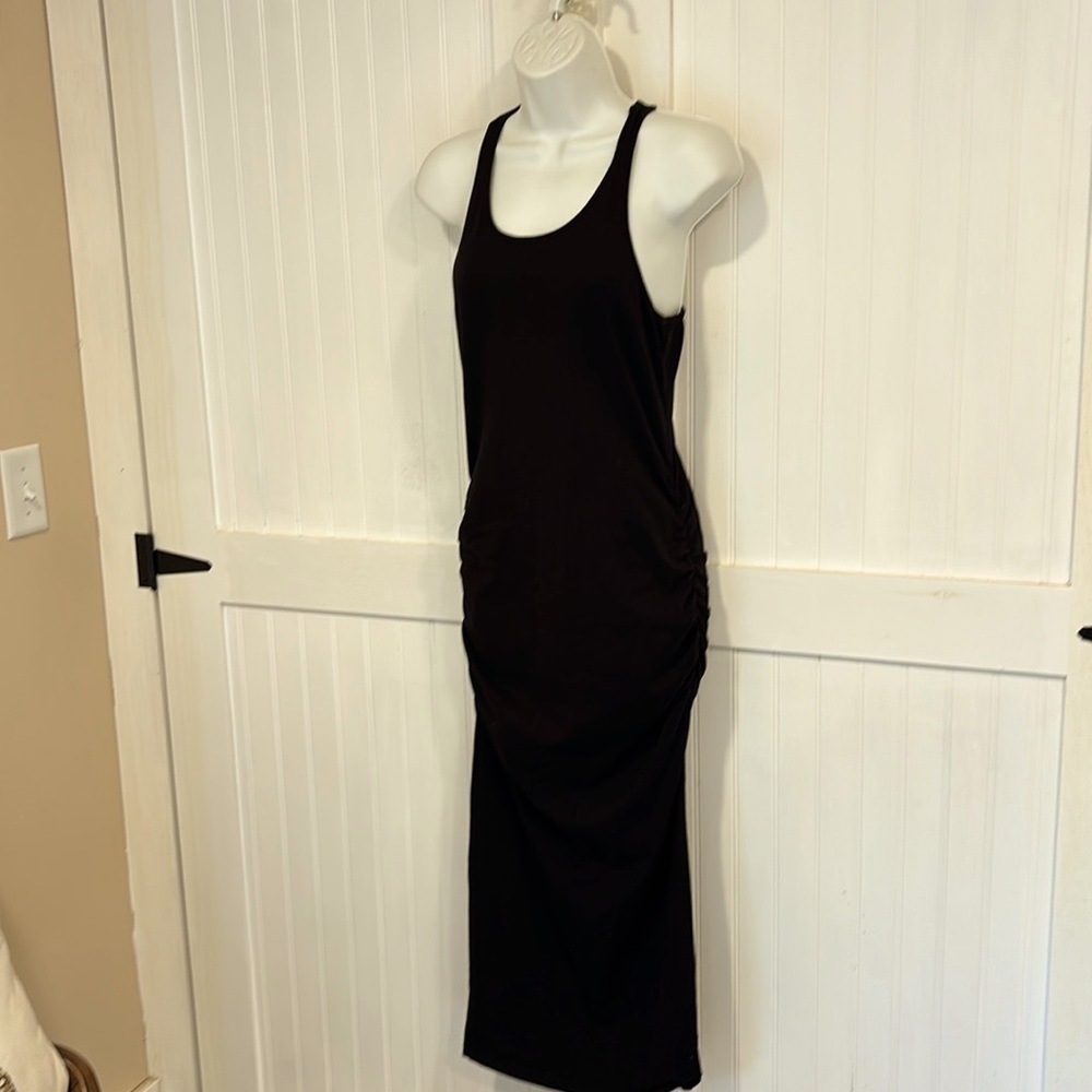 Michael Stars sleeveless black midi, razorback, dress W/cinched sides size M